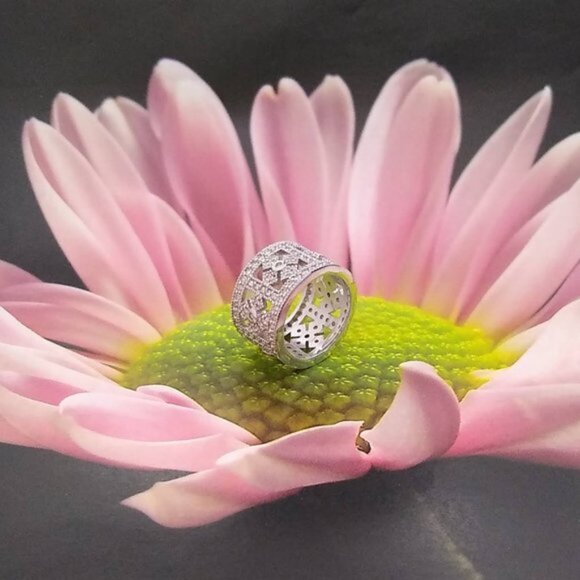 925 Sterling Silver Round Shape Clear Zircon Gemstone Ring Size 7 Women Gift - Picture 2 of 8